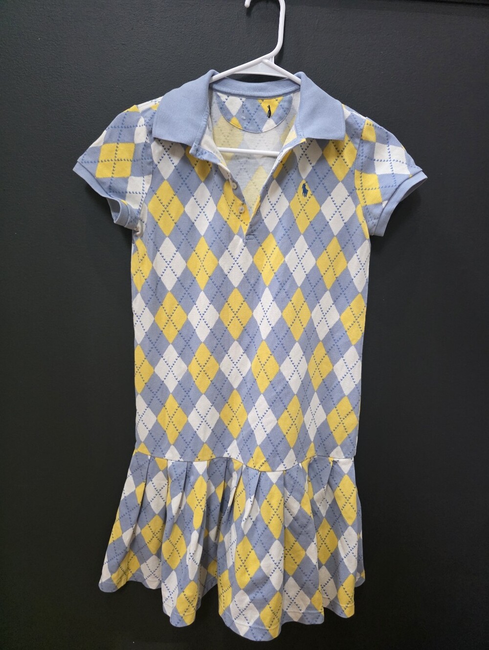 Polo Ralph Lauren Girls' Argyle Stretch Mesh Polo Dress Blue Yellow
